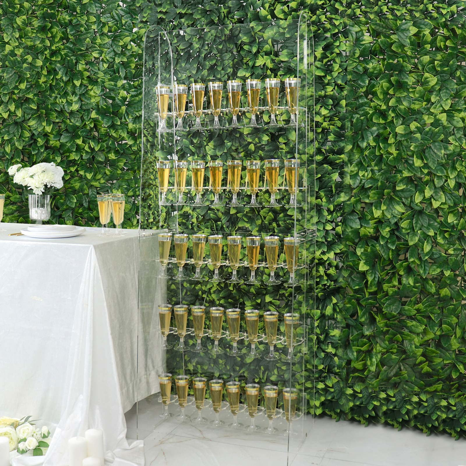 Efavormart 5ft Clear 5-Tier Wine Glass Stemware Rack, Champagne Flute Holder Wall Stand
