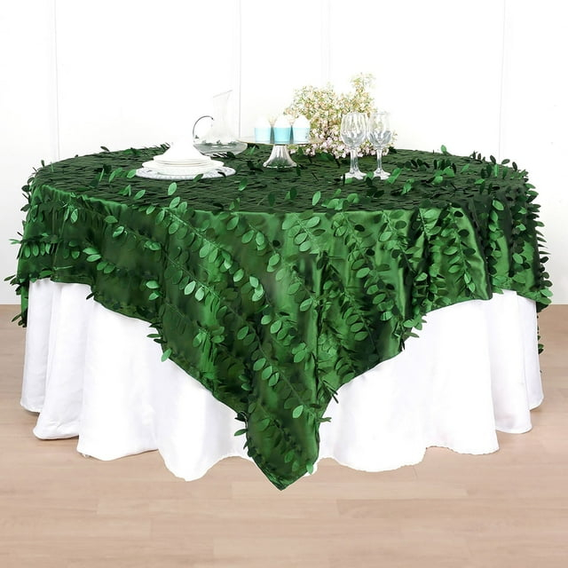 Efavormart 90"x90" Square Leaf Petal Taffeta Tablecloth - Decorative 3D Leaf Ruffle Table Cover for Forest Party, Wedding, Event, Dessert Tables - Green