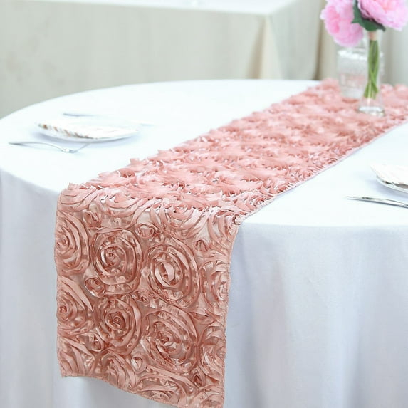 Efavormart Wonderland Rosette Premium Table Runners For Weddings Party Banquets Decor Fit Rectangle and Round Table - Dusty Rose