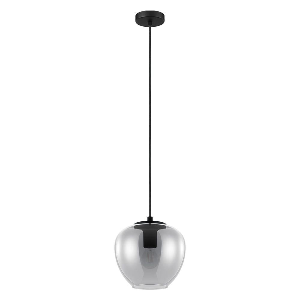 39656A-Eglo Lighting-Priorat - 1-Light 9 Inch Mini Pendants - Black Finish - Smoked Glass Shade     -Traditional Installation