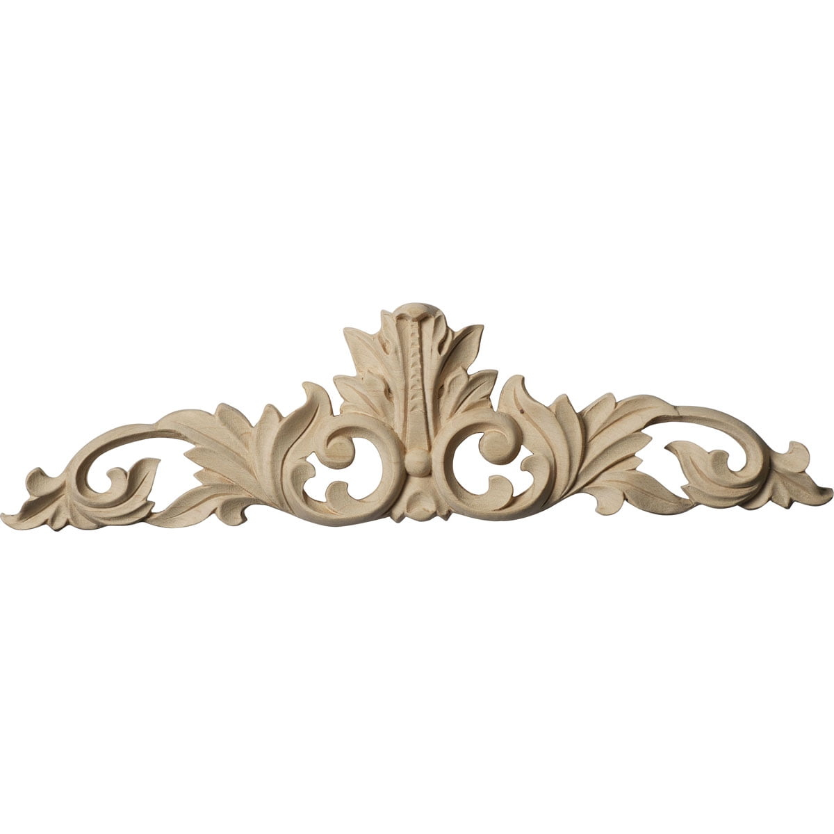 Ekena Millwork 12 1/4"W x 3 1/4"H x 1/4"D Small Green Leaf Center with Scrolls, Alder