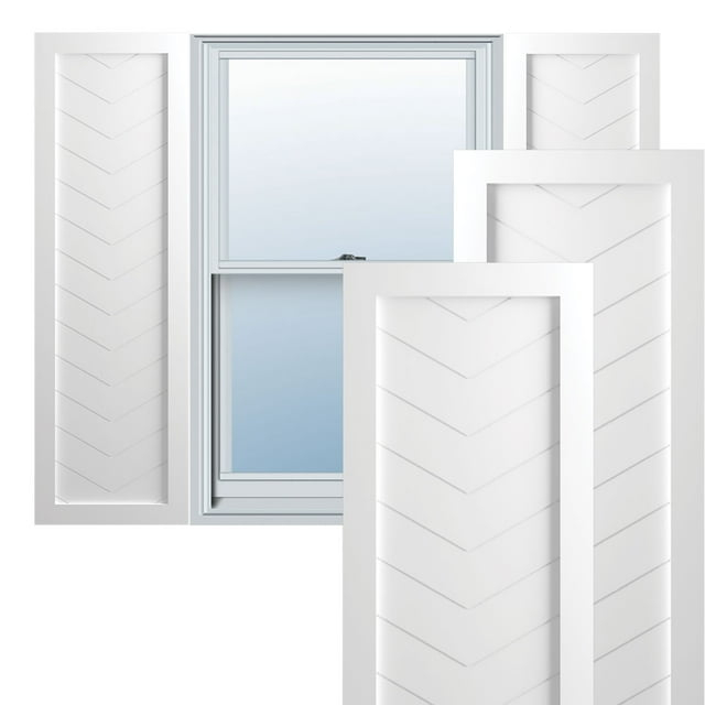 Ekena Millwork 12"W x 48"H True Fit PVC Single Panel Chevron Modern Style Fixed Mount Shutters, Unfinished (Per Pair - Hardware Not Included)