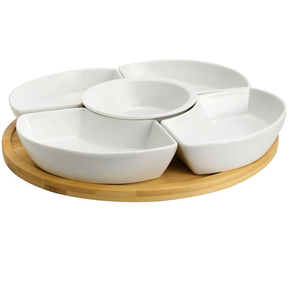 Elama Signature 12 1/4 inch 6 Piece Lazy Susan Appetizer and Condiment Server Set