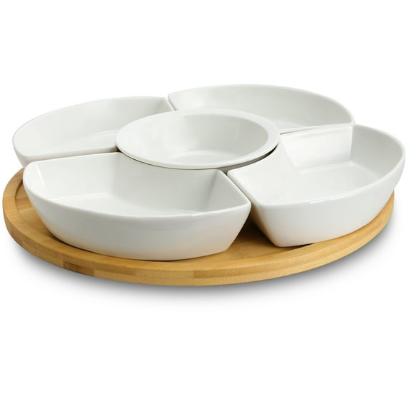 Elama Signature 12 1/4 inch 6 Piece Lazy Susan Appetizer and Condiment Server Set