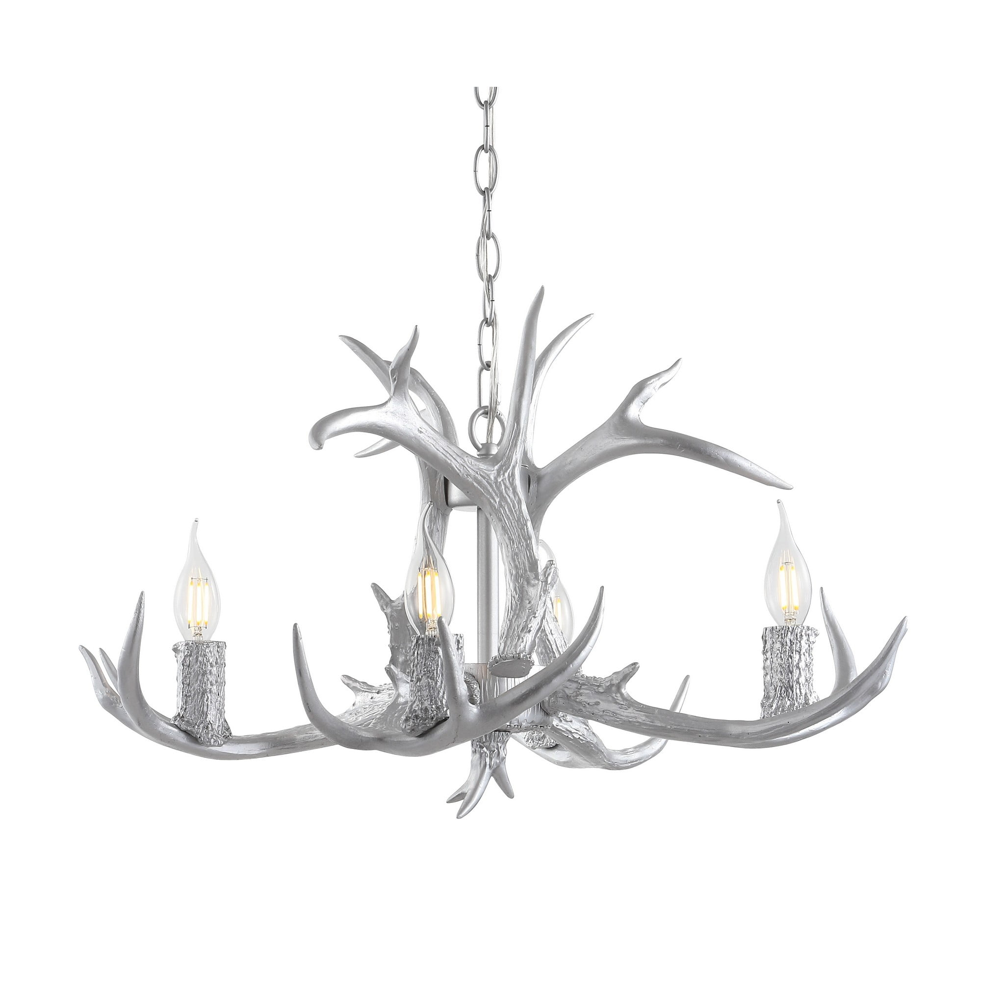 JONATHAN Y JYL6301C Eldora 26" Adjustable Resin Antler 4-Light LED Chandelier, Farmhouse, Glam, Transitional, Rustic, Cottage for living room, dinning room, bedroom, office Bulb Included, Silver