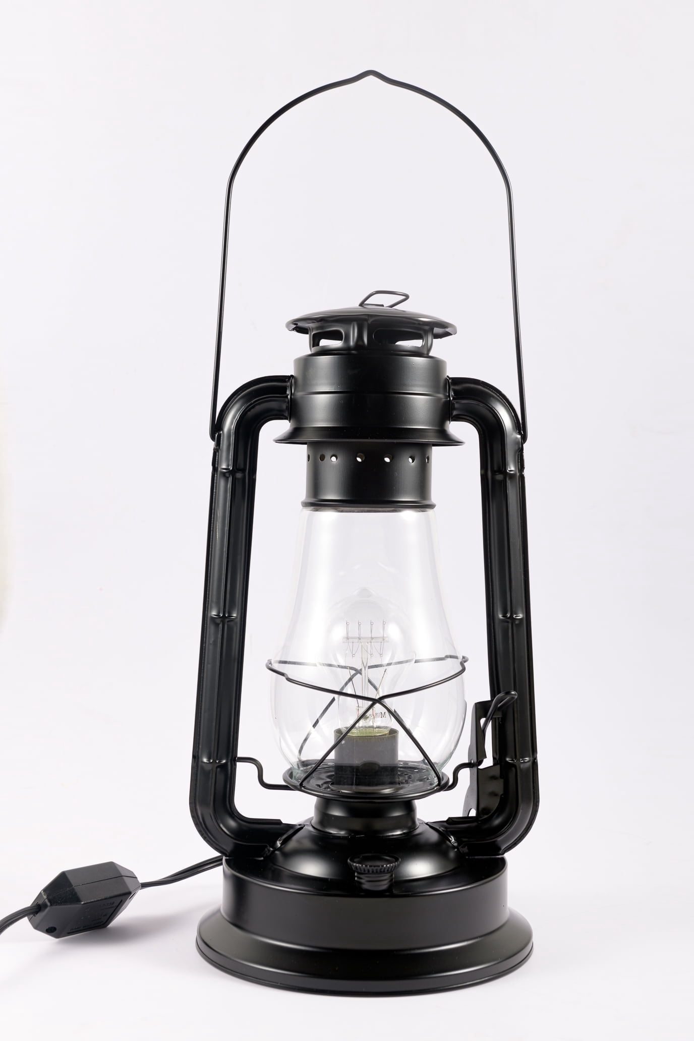 Electric Lantern Table Lamp with Inline dimmer and Edison Style Vintage Bulb-Rustic Black Finish by Muskoka Lifestyle Products, USA