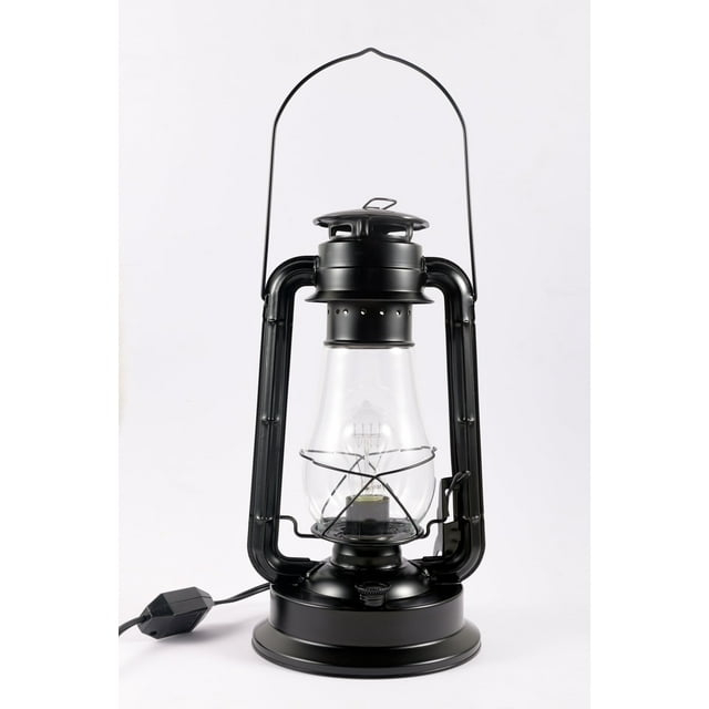 Electric Lantern Table Lamp with Inline dimmer and Edison Style Vintage Bulb-Rustic Black Finish by Muskoka Lifestyle Products, USA