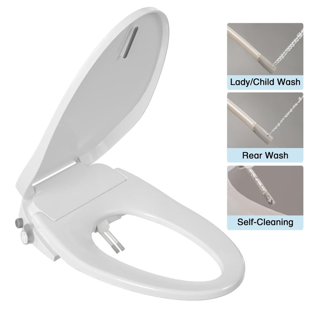 Electric Quiet Close Bidet Seat for Elongated Toilets in White