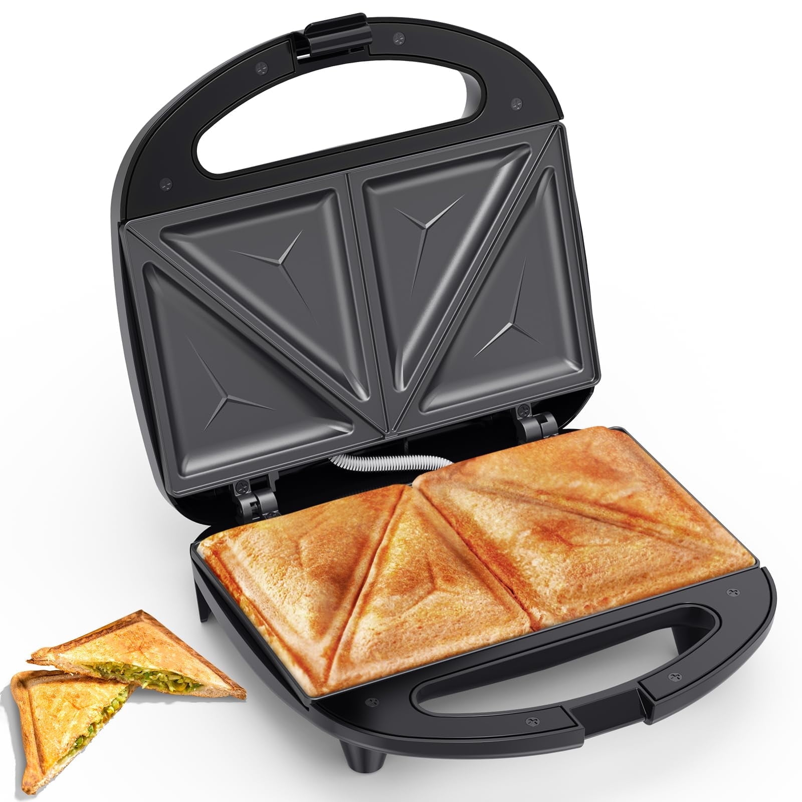 Electric Sandwich Maker, 2 Sandwich Maker 750W Panini Press, with Non-stick Flat Plates, Indicator Lights, Cool Touch Handle, Easy to Clean and Store