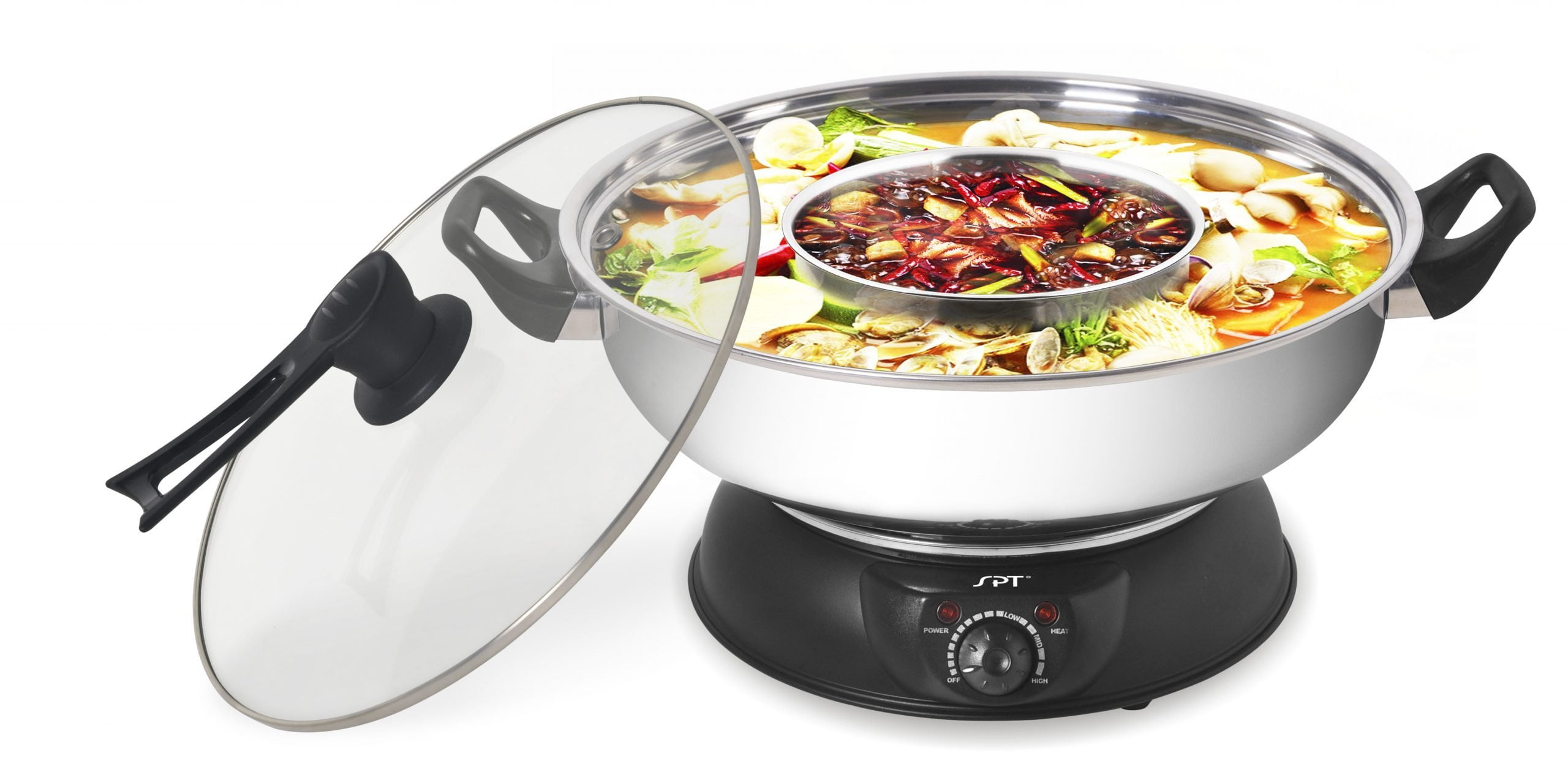 SPT  5 qt. Stainless Steel & Black Electric Shabu Pot