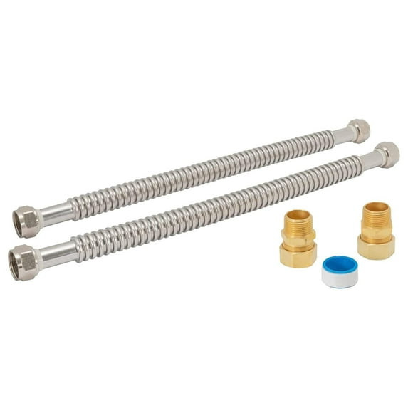 Eastman Electric Water Heater Installation Kit, 3/4 x 18 Inch Corrugated Stainless Steel Water Heater Connectors, 48281