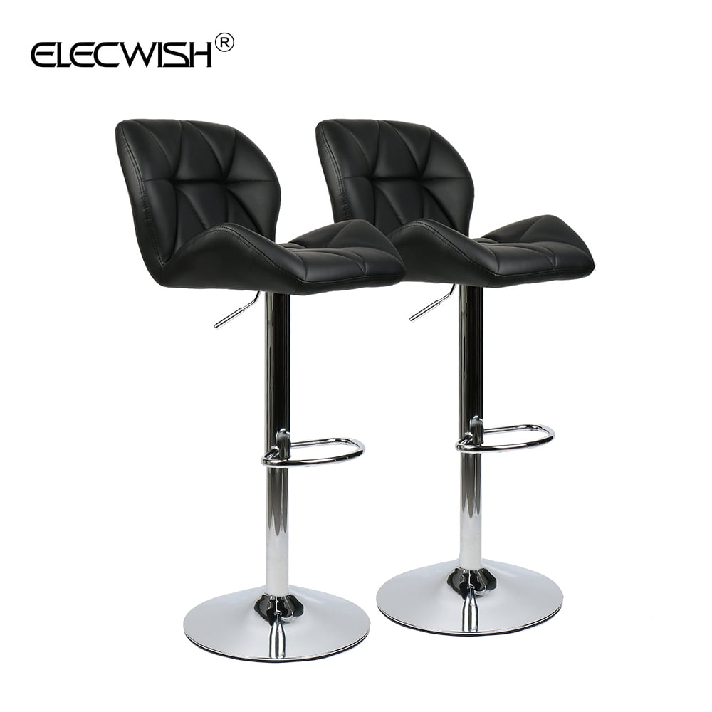 Modern Black Faux Leather Adjustable Swivel Bar Stools, Set of 2