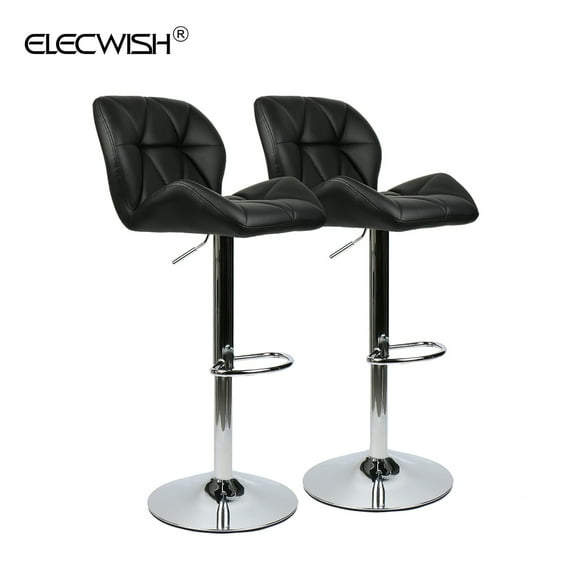 Modern Black Faux Leather Adjustable Swivel Bar Stools, Set of 2