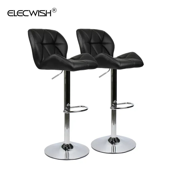 Modern Black Faux Leather Adjustable Swivel Bar Stools, Set of 2