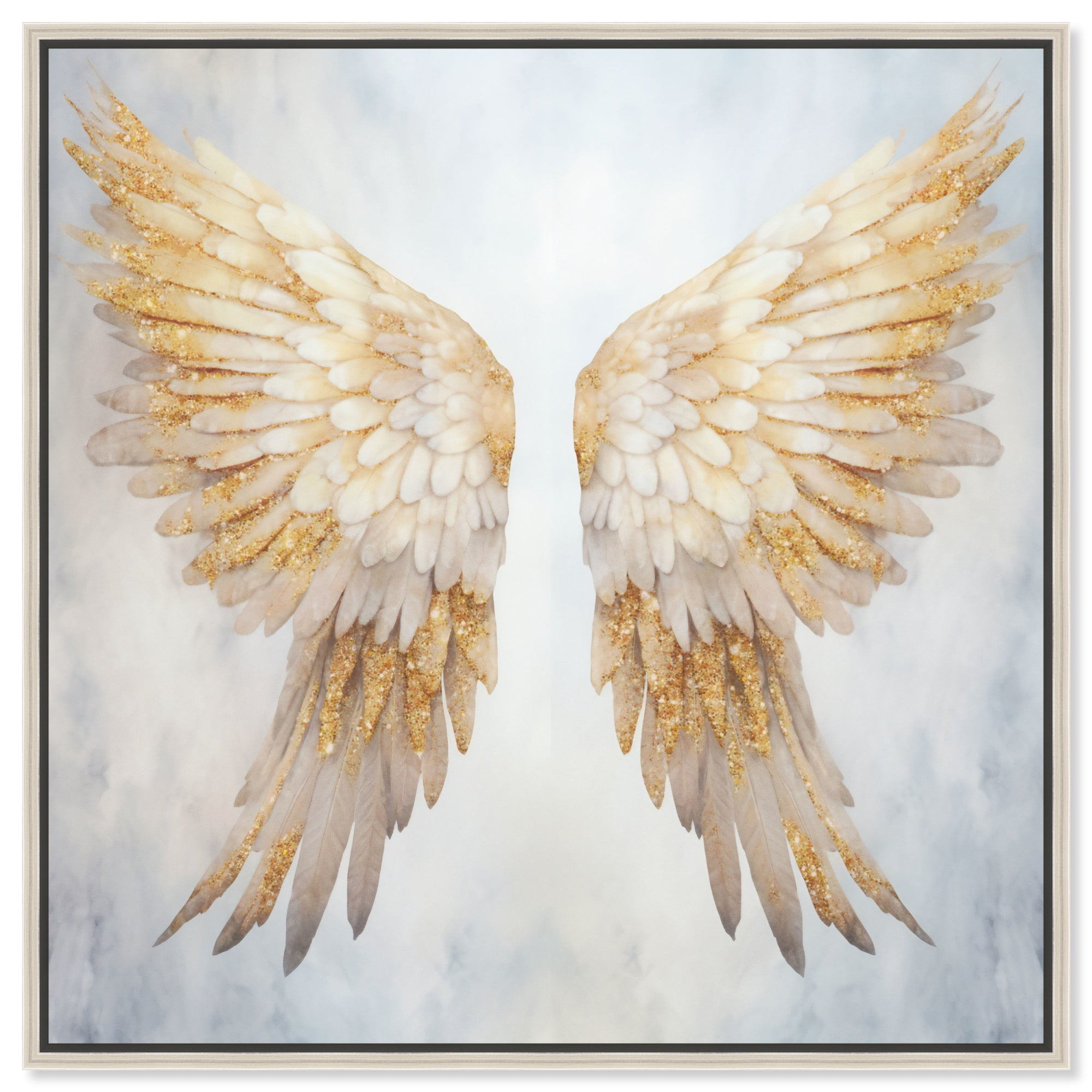 Elegant Angel Wings Canvas Elegant White Gold Wall Art by Art Remedy, Silver Frame, 12" x 12"