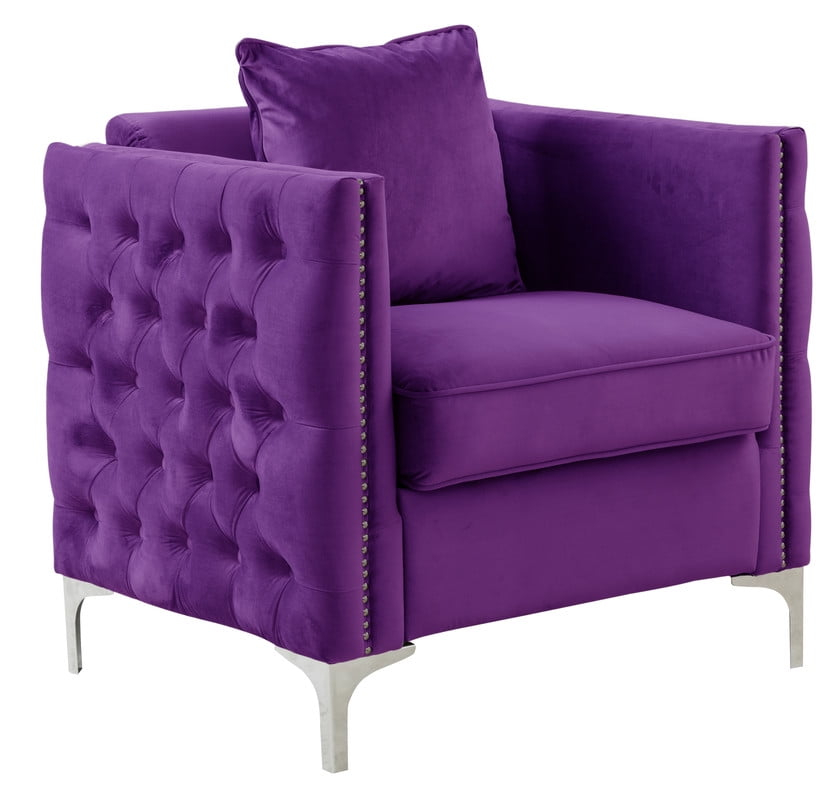 Lilola Home Bayberry Purple Velvet Chair with 1 Pillow