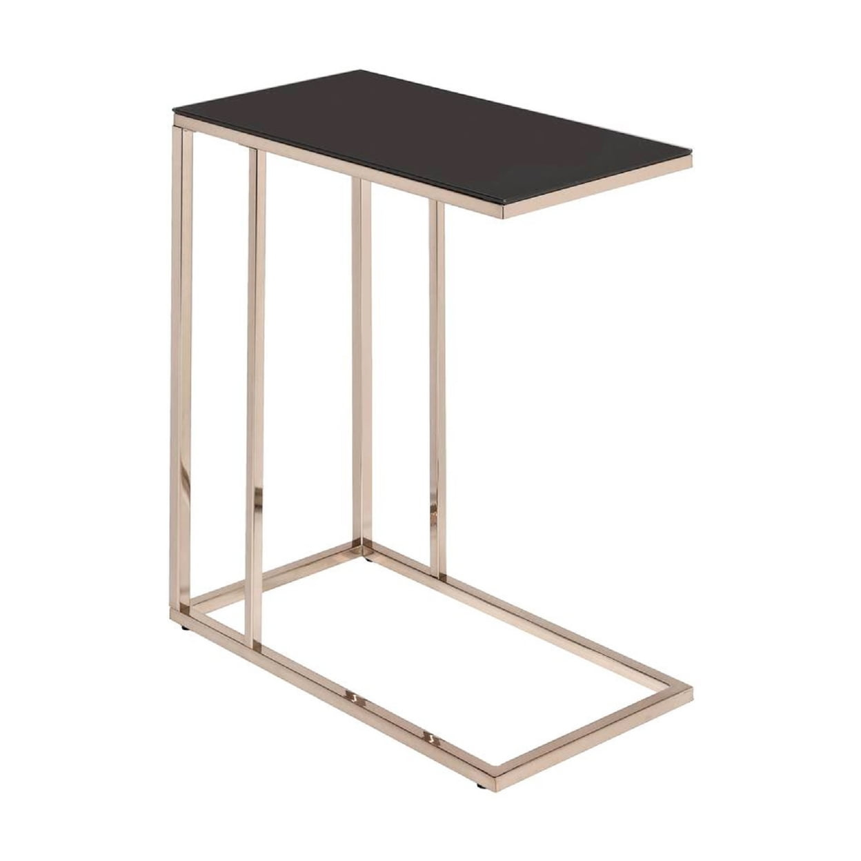 Elegant Black Glass Top Snack Table With Chrome Legs- Saltoro Sherpi