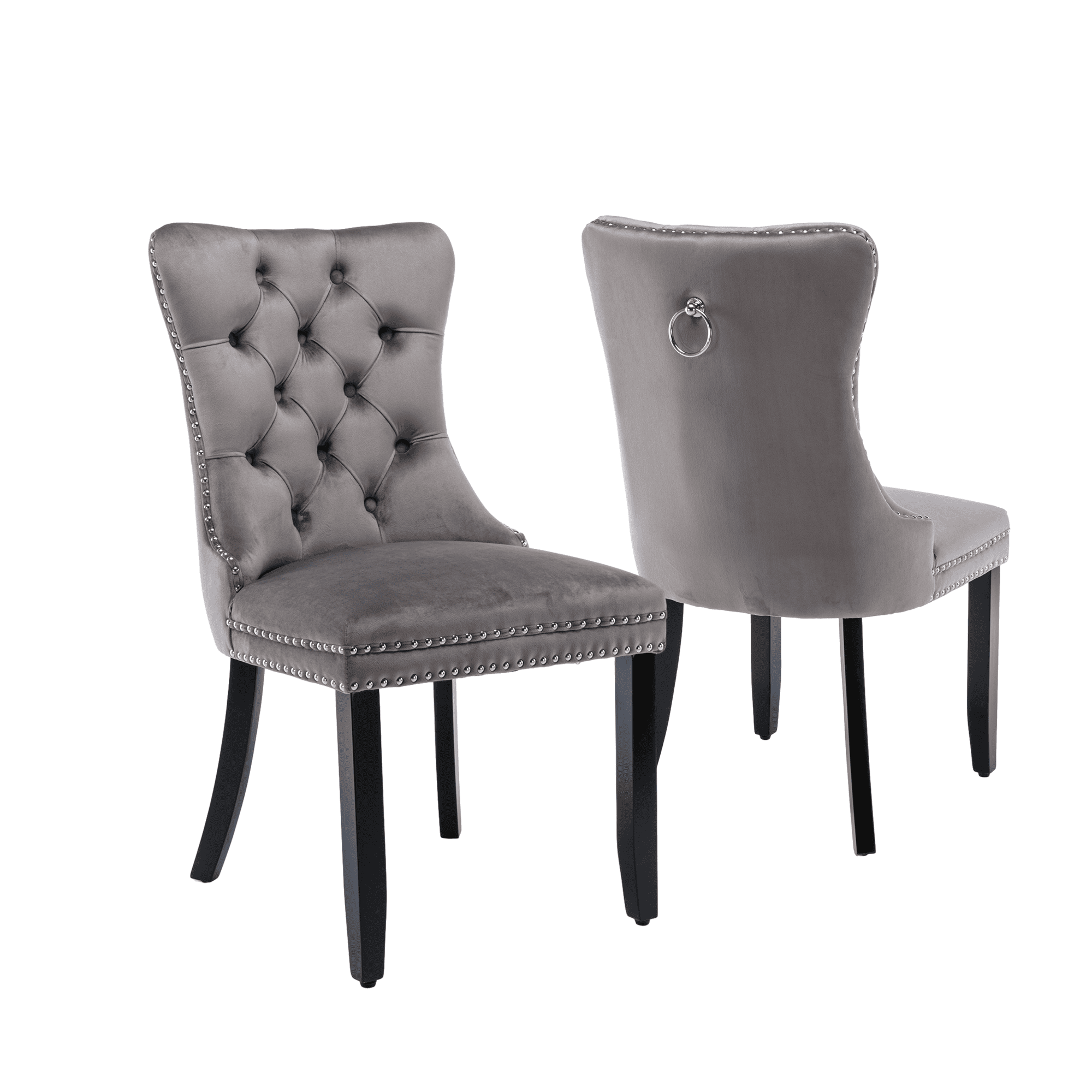 Rhomtree Classic Wood Button Tufted Dining Side Chairs, Gray (Set of 2)