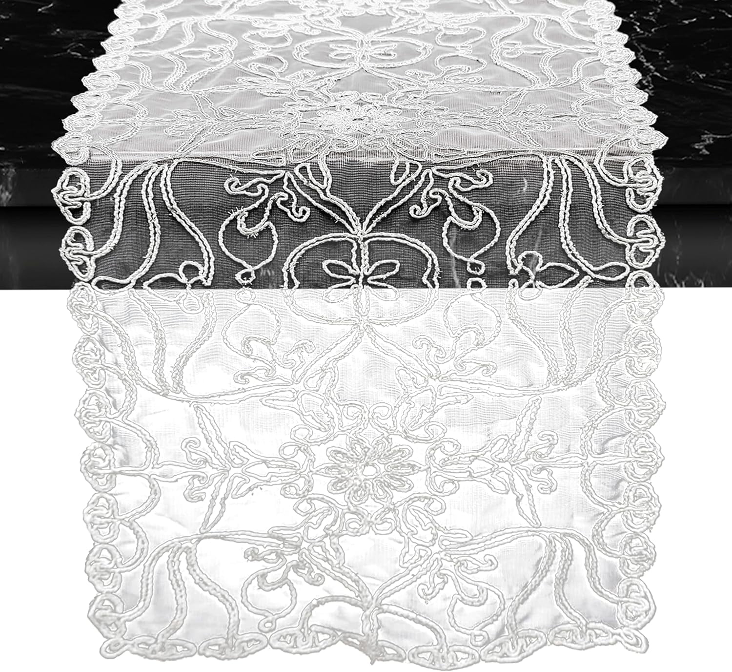 Elegant Comfort Embroidered Ingrid Table Runner, Lace-Style Dresser Scarf for Home and Dining Room, Decorative Tabletop Accent for Kitchen, Indoor, and Outdoor Use, 16 X 20 Inches, White