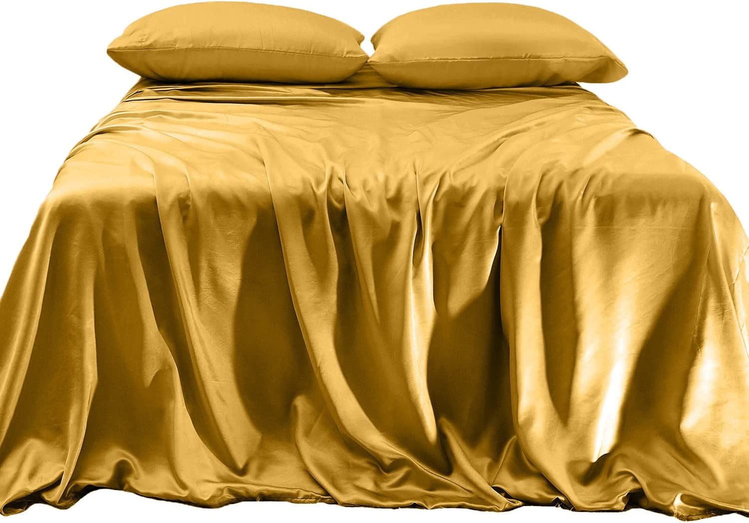 Elegant Comfort Luxurious 4-Piece Silky Satin Sheet Set Cooling Soft Satin Sheet Set, King, Gold