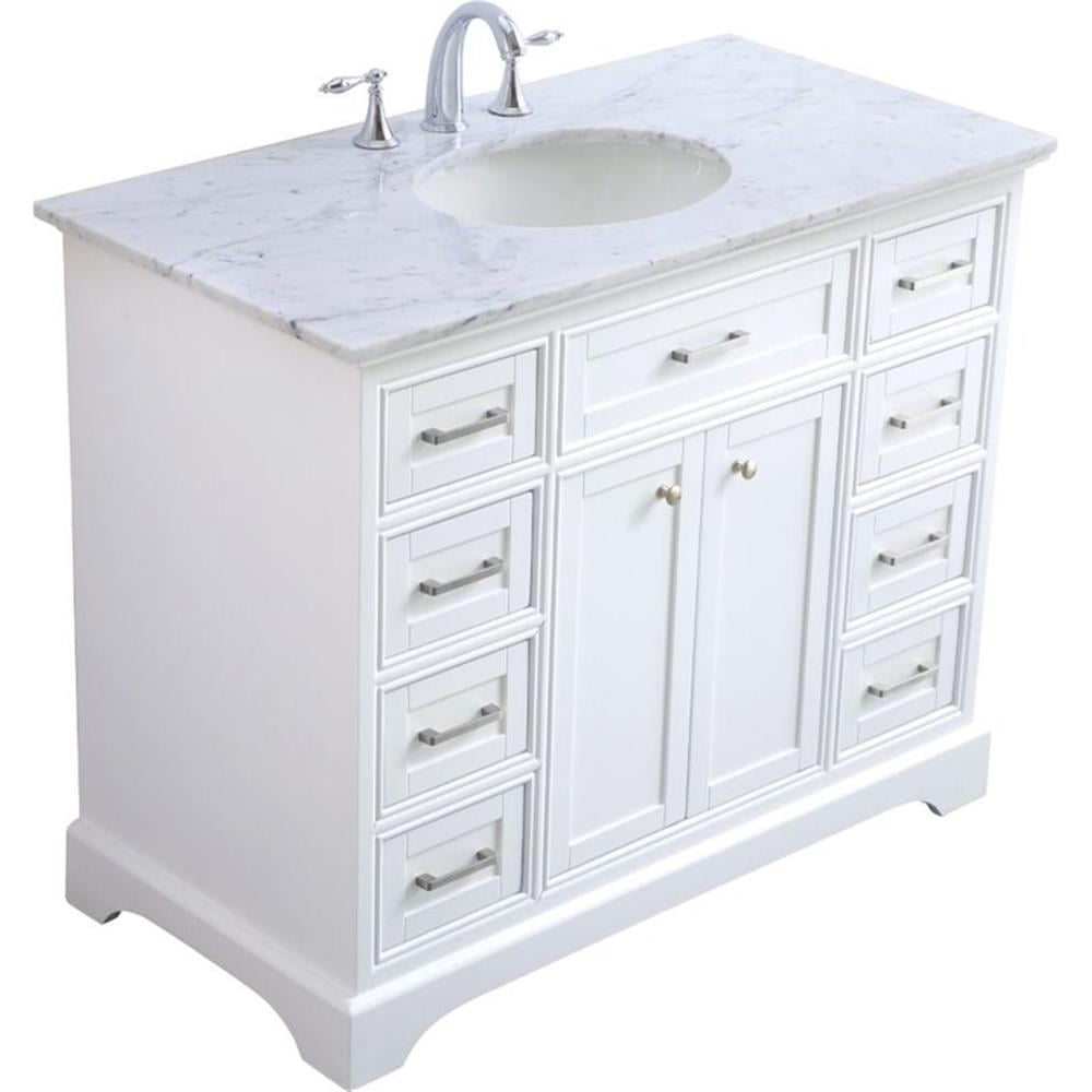 Elegant Decor Americana 42" Single Marble Top Bathroom Vanity in White
