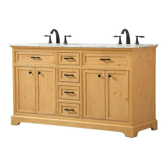 Elegant Decor Americana 60" Aluminum MDF Double Bathroom Vanity in Natural Wood