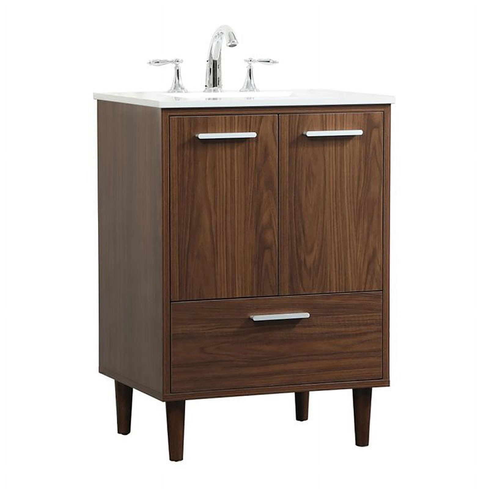 Elegant Decor Baldwin 24" Solid Wood and MDF Bathroom Vanity in Walnut