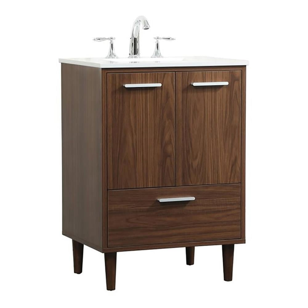 Elegant Decor Baldwin 24" Solid Wood and MDF Bathroom Vanity in Walnut