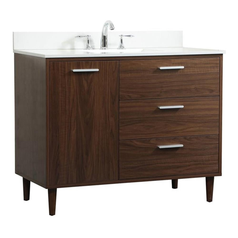 Elegant Decor Baldwin 42" Solid Wood Bathroom Vanity with Backsplash in Walnut