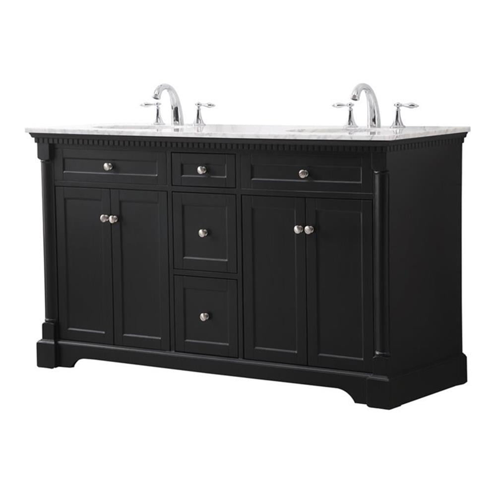 Elegant Decor Clarence 60" Solid Wood Metal Double Bathroom Vanity Set in Black