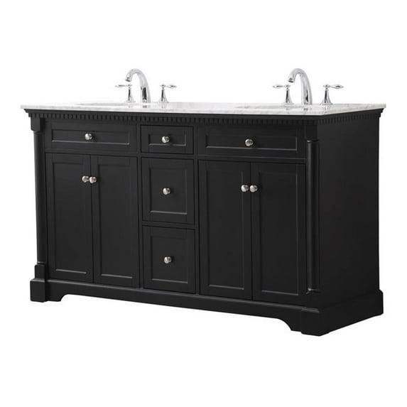 Elegant Decor Clarence 60" Solid Wood Metal Double Bathroom Vanity Set in Black