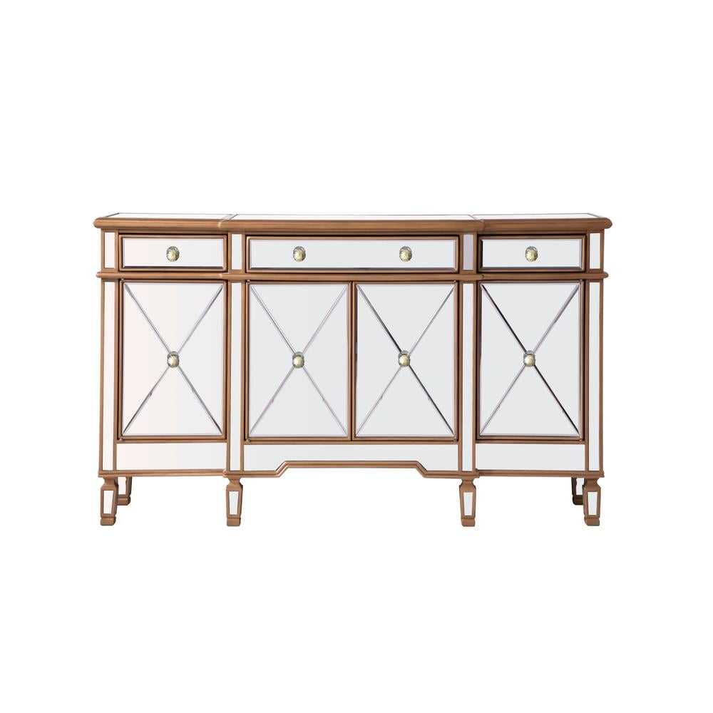 Elegant Decor Contempo 4 Door 60" Mirrored Sideboard in Hand Rubbed Antique Gold