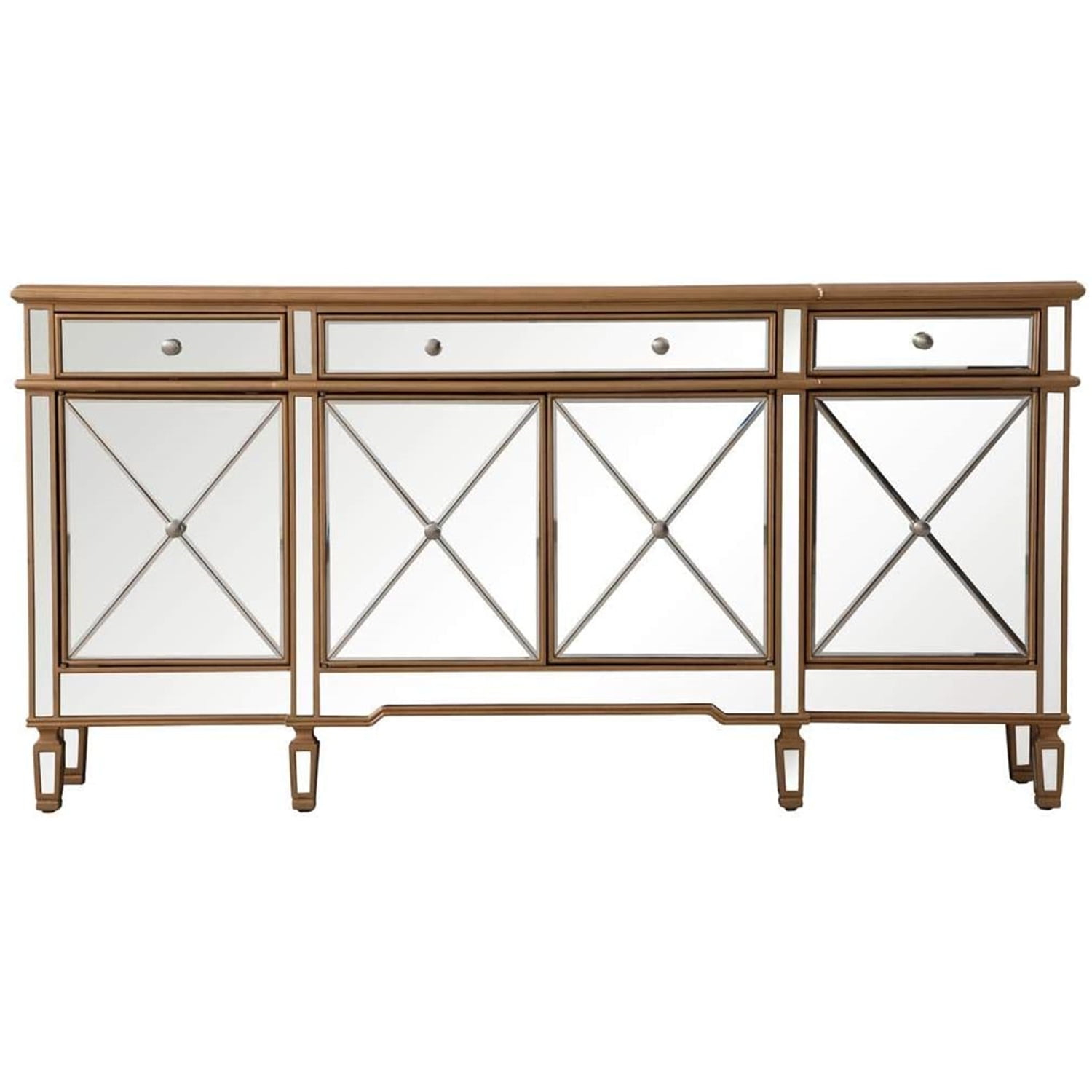 HomeStock Antique Appeal 72 Inch Mirrored Credenza In Gold