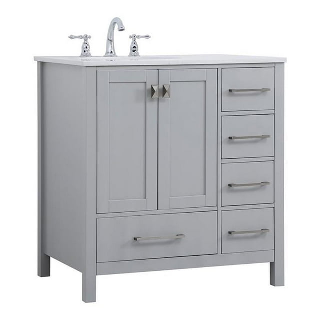 Elegant Decor Irene 32" Solid Wood and Stone Single Bathroom Vanity in Gray