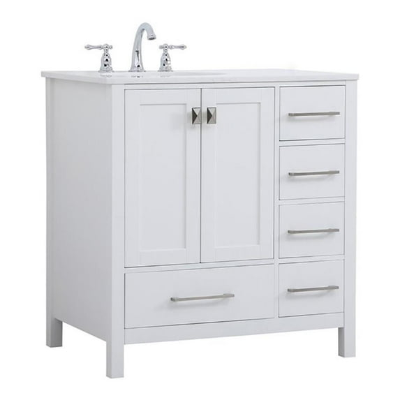 Elegant Decor Irene 32" Solid Wood and Stone Single Bathroom Vanity in White