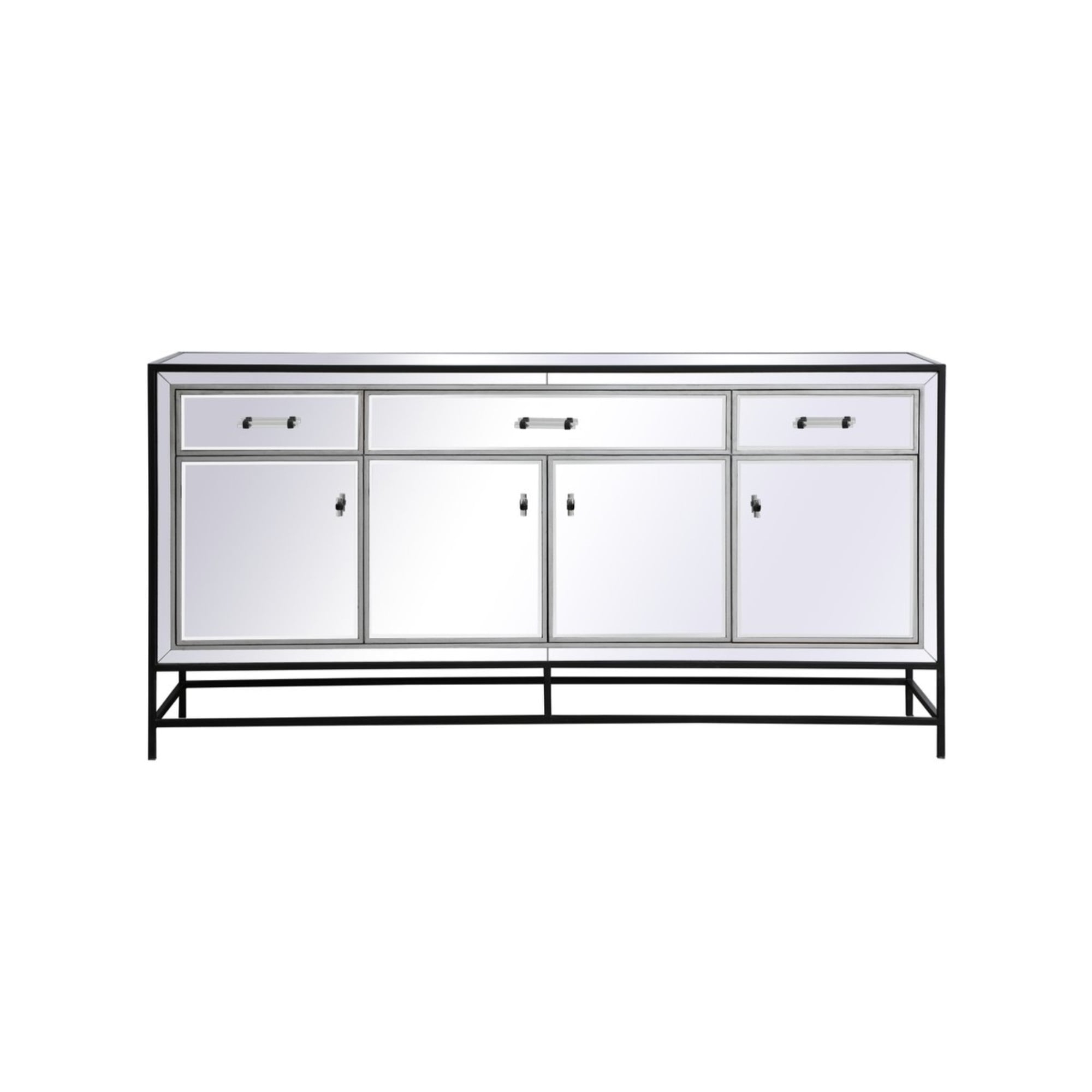 Elegant Decor James 72" Metal and MDF Mirrored Credenza in Black