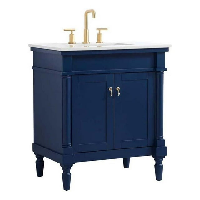 Elegant Decor 30 Inch Single Bathroom Vanity In Blue With Ivory White Engineered Marble