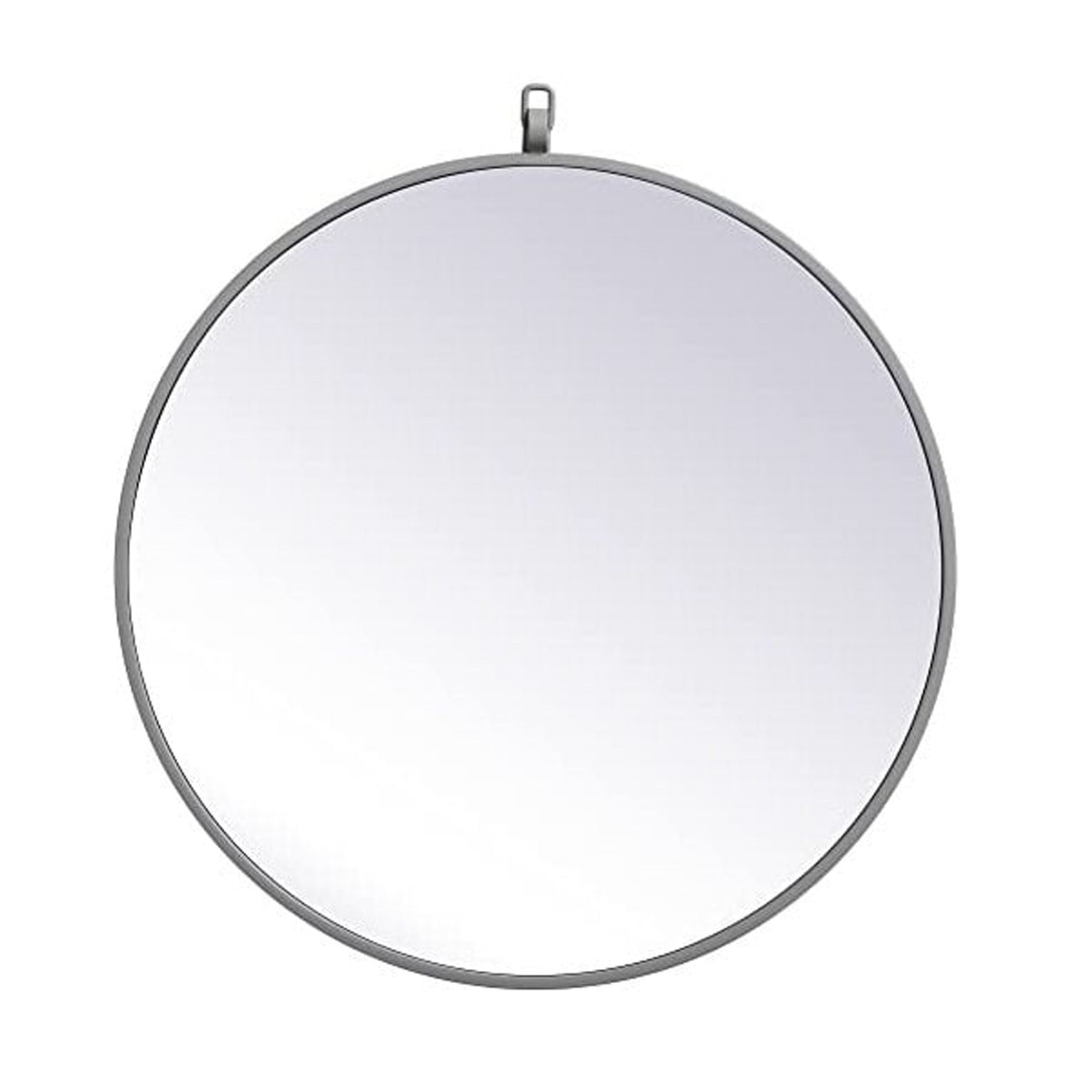 21 in. Metal Frame Round Mirror with Decorative Hook, Grey