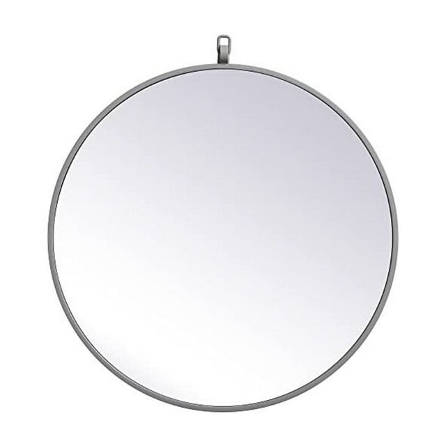 21 in. Metal Frame Round Mirror with Decorative Hook, Grey