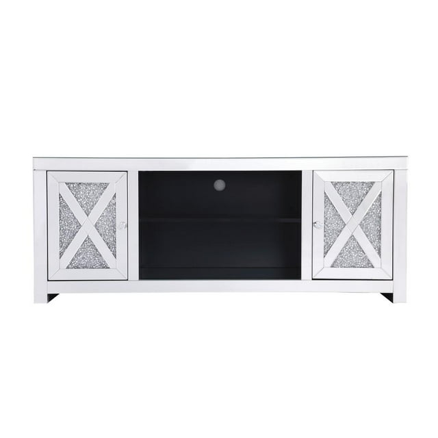 Elegant Decor Modern 2 Door 59" Clear Silver Crystal Mirrored TV Stand