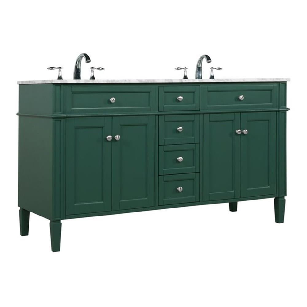 Elegant Decor Park Avenue 60" Metal MDF Marble Double Bathroom Vanity in Green