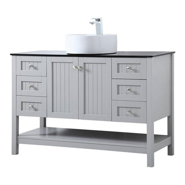 Elegant Decor Ralph 48" MDF Wood and Steel Vessel Sink Bathroom Vanity in Gray