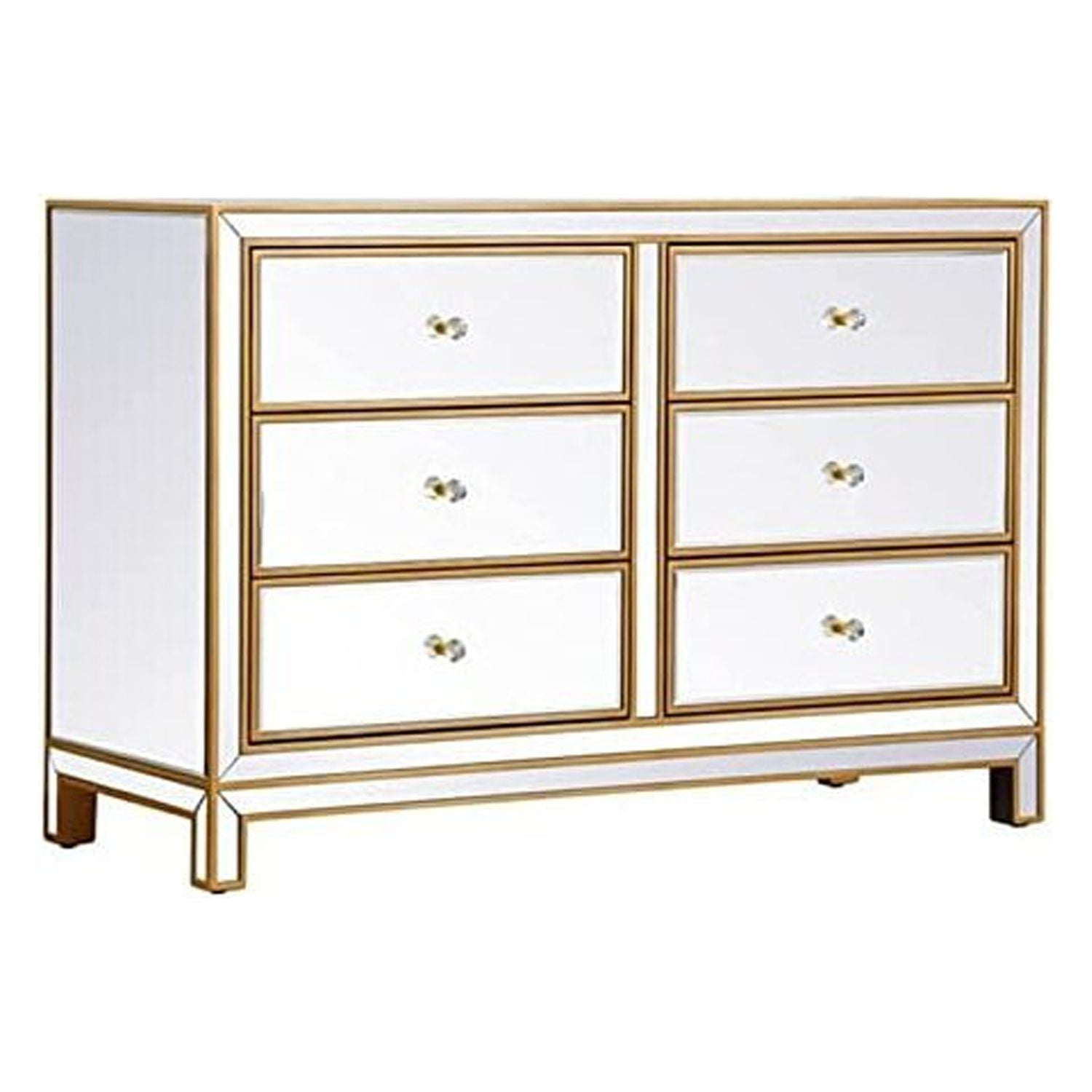 Elegant Decor Reflexion 6-Drawer Solid Wood and MDF Dresser in Gold