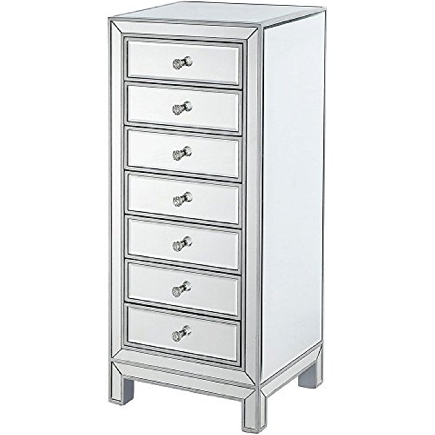 Elegant Decor Reflexion 7 Drawer Petite Mirrored Lingerie Chest in Silver
