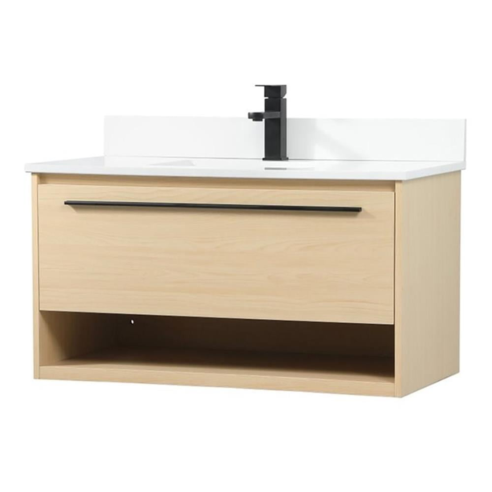 Elegant Decor Roman 36" MDF Single Bathroom Vanity with Backsplash in Maple