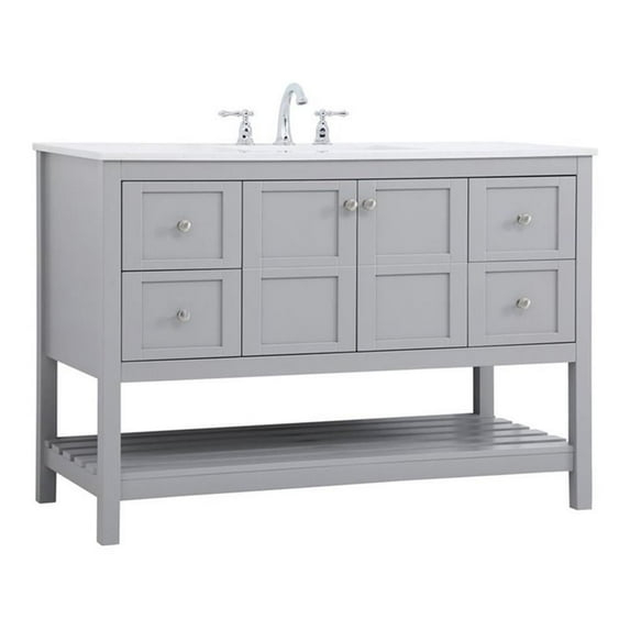 Elegant Decor Theo 48" Steel and Solid Wood Single Bathroom Vanity in Gray