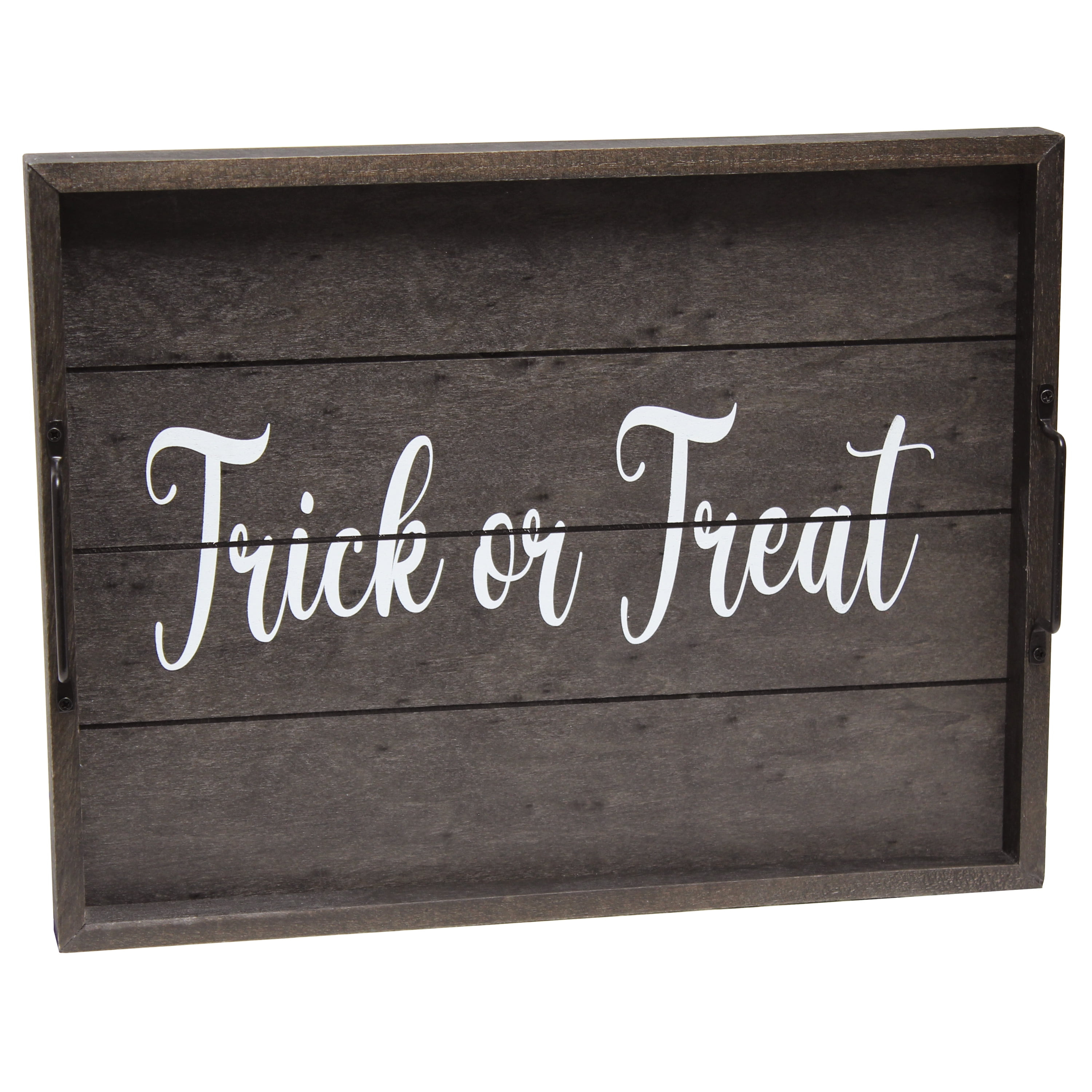 Elegant Designs 15.5" x 12" Decorative Wood Serving Tray, "Trick or Treat", Black Wash