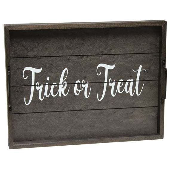 Elegant Designs 15.5" x 12" Decorative Wood Serving Tray, "Trick or Treat", Black Wash