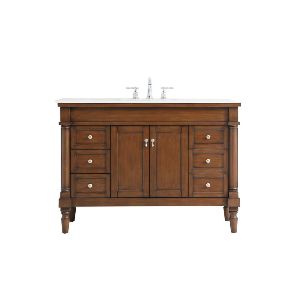 Elegant Kitchen and Bath 48 inch Single Bathroom vanity in Walnut with ivory white engineered marble