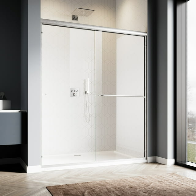 Elegant  Semi-Frameless Double Sliding Shower Door 58.5-60''W x 72'' H Brushed Nickel Nickel Finish
